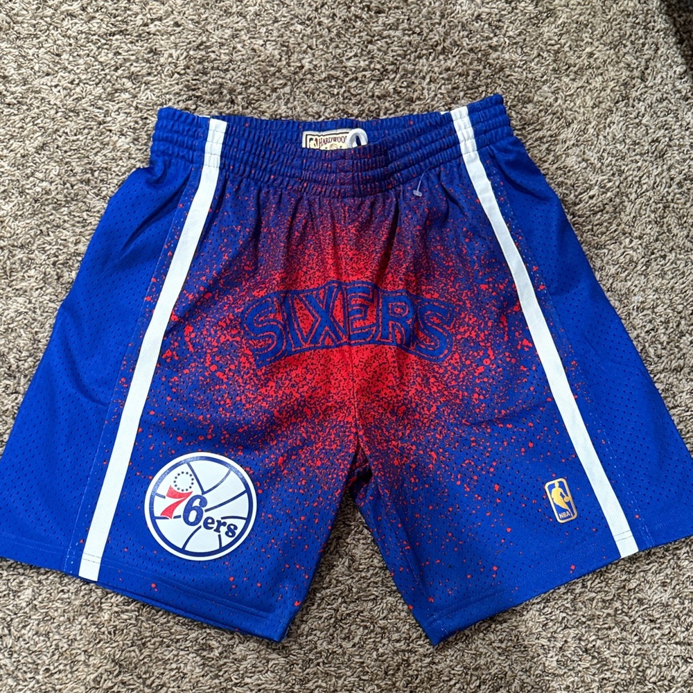 Mitchell & Ness Blue and Red 76ers Swingman Shorts